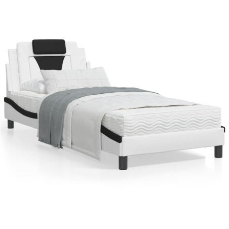 vidaXL Cama con colchón cuero sintético blanco y negro 90x190 cm