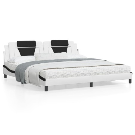 vidaXL Cama con colchón cuero sintético blanco y negro 200x200 cm