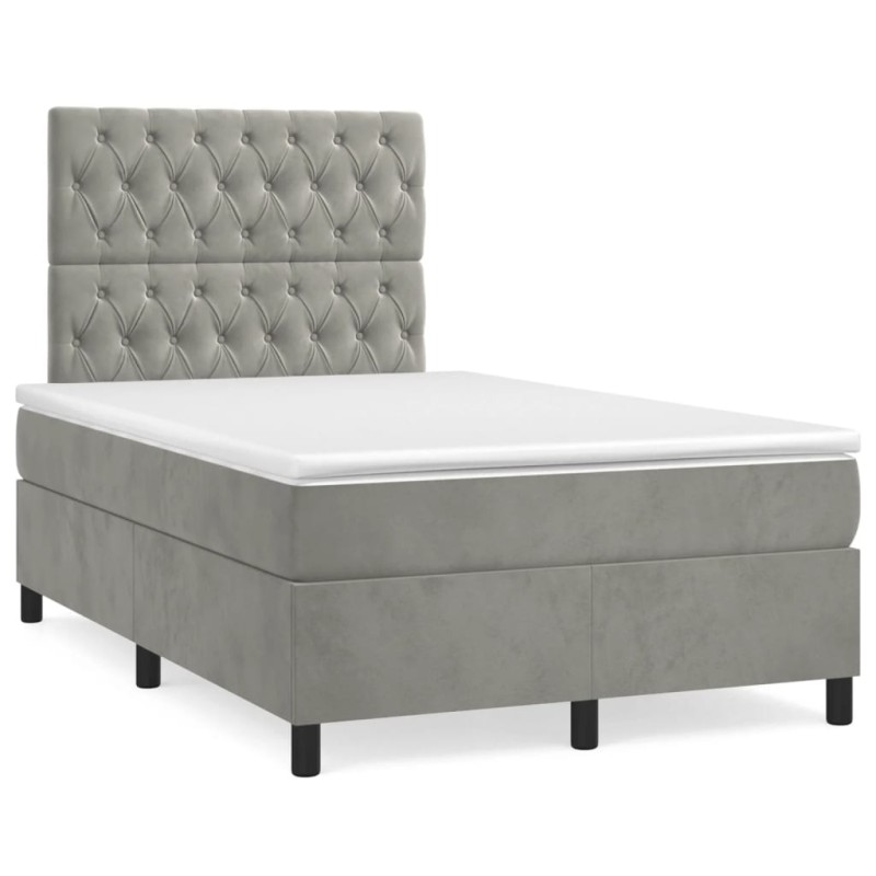 vidaXL Cama box spring con colchón terciopelo gris claro 120x190 cm vidaXL Cama box spring con colchón terciopelo gris claro 120x190 cm
