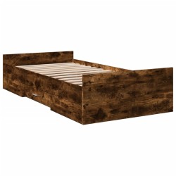 vidaXL Cama con cajones madera de ingeniería roble ahumado 90x200 cm