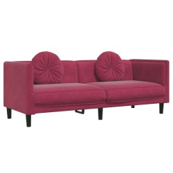 vidaXL Sofá con cojines 3 plazas terciopelo rojo tinto