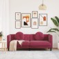 vidaXL Sofá con cojines 3 plazas terciopelo rojo tinto vidaXL Sofá con cojines 3 plazas terciopelo rojo tinto