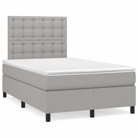 vidaXL Cama box spring con colchón y LED tela gris claro 120x190 cm