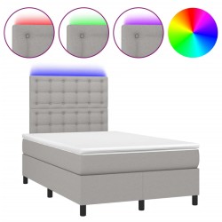 vidaXL Cama box spring con colchón y LED tela gris claro 120x190 cm