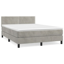 vidaXL Cama box spring con colchón terciopelo gris claro 140x200 cm