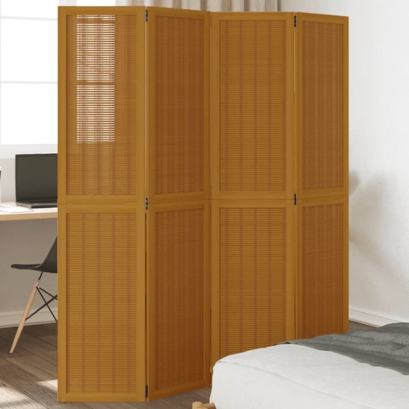 vidaXL Biombo separador de 4 paneles madera maciza paulownia marrón vidaXL Biombo separador de 4 paneles madera maciza paulownia marrón