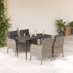 vidaXL Set comedor de jardín 5 pzas cojines ratán sintético gris claro