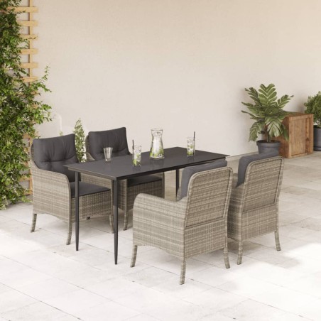 vidaXL Set comedor de jardín 5 pzas cojines ratán sintético gris claro