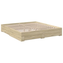 vidaXL Cama con cajones madera ingeniería roble Sonoma 200x200 cm