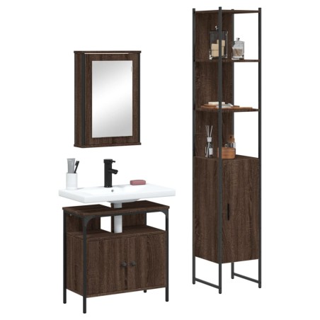 vidaXL Set de muebles baño 3 pzas madera contrachapada roble marrón