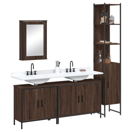 vidaXL Set de muebles baño 4 pzas madera contrachapada roble marrón