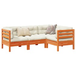 vidaXL Set de sofás jardín 4 pzas con cojines madera pino marrón cera