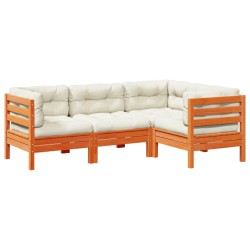 vidaXL Set de sofás jardín 4 pzas con cojines madera pino marrón cera