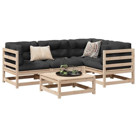vidaXL Juego de sofás de jardín 5 pzas con cojines madera maciza pino