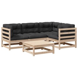 vidaXL Juego de sofás de jardín 5 pzas con cojines madera maciza pino