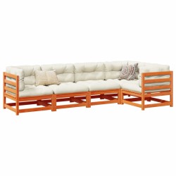 vidaXL Set de sofás jardín 5 pzas con cojines madera pino marrón cera