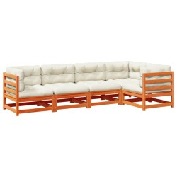 vidaXL Set de sofás jardín 5 pzas con cojines madera pino marrón cera