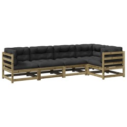 vidaXL Set de sofás jardín 5 pzas con cojines madera pino impregnada