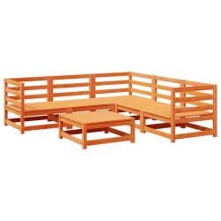 vidaXL Juego de sofás de jardín 6 pzas madera maciza pino marrón cera