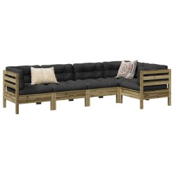 vidaXL Set de sofás jardín 5 pzas con cojines madera pino impregnada
