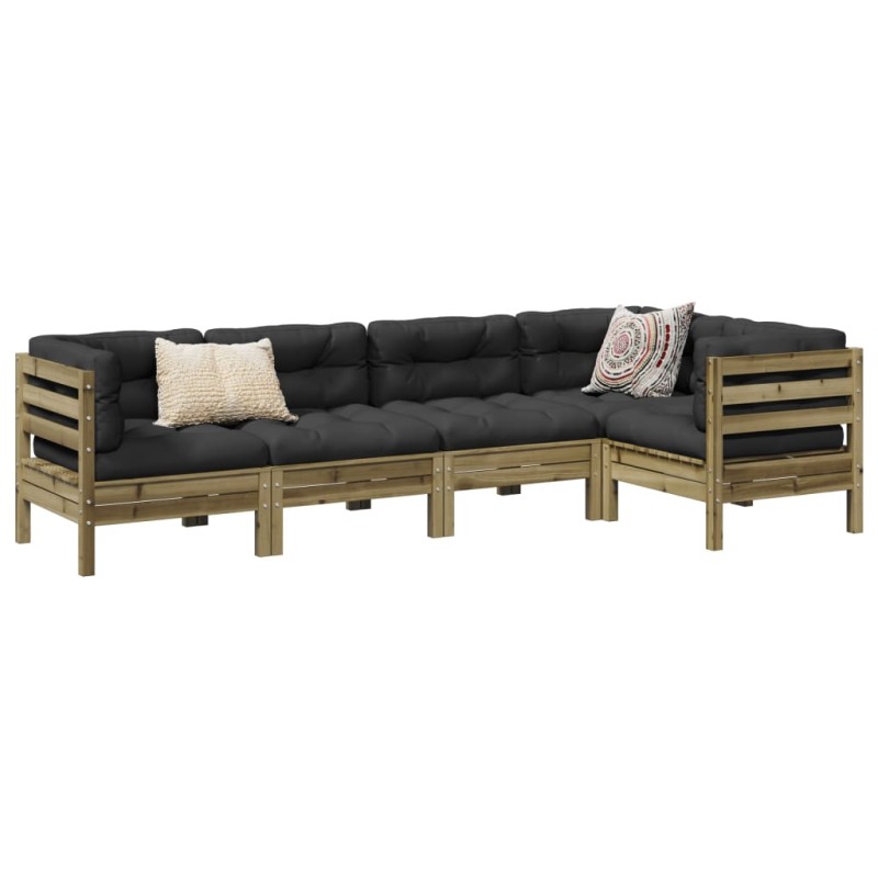 vidaXL Set de sofás jardín 5 pzas con cojines madera pino impregnada vidaXL Set de sofás jardín 5 pzas con cojines madera pino impregnada