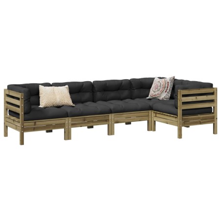 vidaXL Set de sofás jardín 5 pzas con cojines madera pino impregnada
