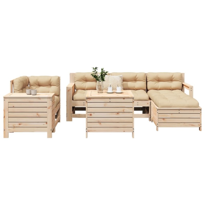 vidaXL Juego de sofás de jardín 7 piezas madera maciza de pino
