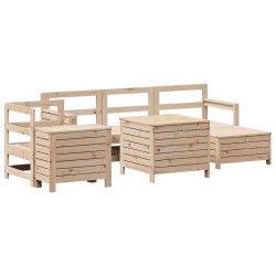 vidaXL Juego de sofás de jardín 7 piezas madera maciza de pino