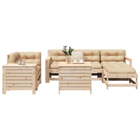 vidaXL Juego de sofás de jardín 7 piezas madera maciza de pino
