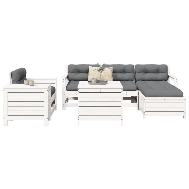 vidaXL Juego de sofás de jardín 7 pzas madera maciza de pino blanco vidaXL Juego de sofás de jardín 7 pzas madera maciza de pino blanco