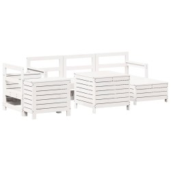vidaXL Juego de sofás de jardín 7 pzas madera maciza de pino blanco