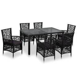 vidaXL Conjunto de comedor de exterior 7 piezas ratán sintético negro