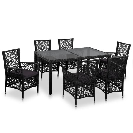 vidaXL Conjunto de comedor de exterior 7 piezas ratán sintético negro