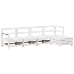 vidaXL Juego de sofás de jardín 5 piezas madera maciza de pino blanco