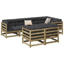vidaXL Set de sofás jardín 7 pzas con cojines madera pino impregnada