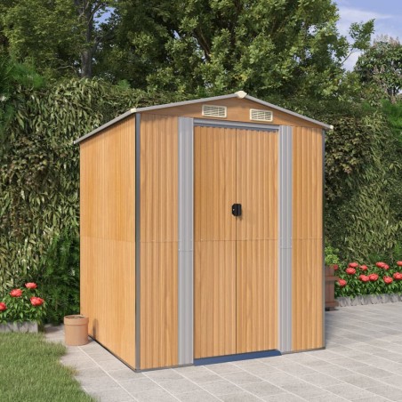 vidaXL Cobertizo jardín acero galvanizado marrón claro 192x191x223 cm