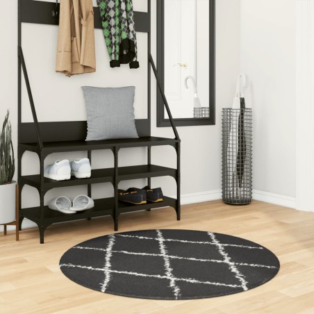 vidaXL Alfombra de pelo largo moderna negro y crema Ø 100 cm
