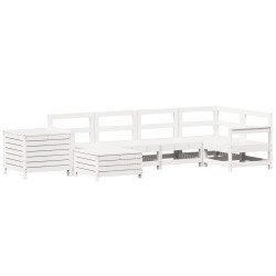 vidaXL Juego de sofás de jardín 7 pzas madera maciza de pino blanco