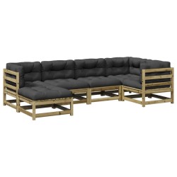 vidaXL Juego de sofás jardín 6 pzas con cojines madera pino impregnada
