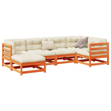 vidaXL Set de sofás jardín 6 pzas con cojines madera pino marrón cera