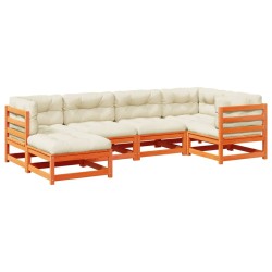 vidaXL Set de sofás jardín 6 pzas con cojines madera pino marrón cera