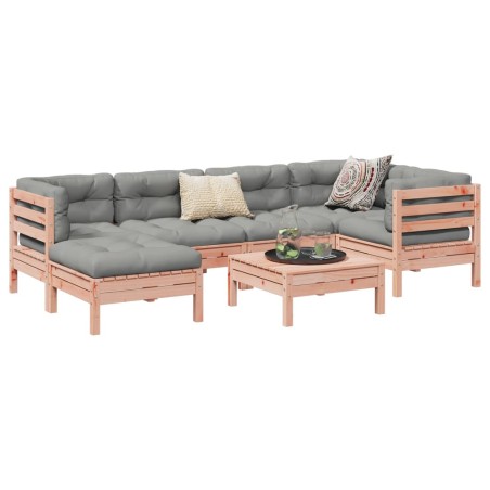 vidaXL Set de sofás jardín 7 pzas con cojines madera abeto Douglas