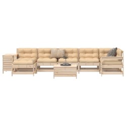 vidaXL Juego de sofás de jardín 9 pzas madera maciza de pino