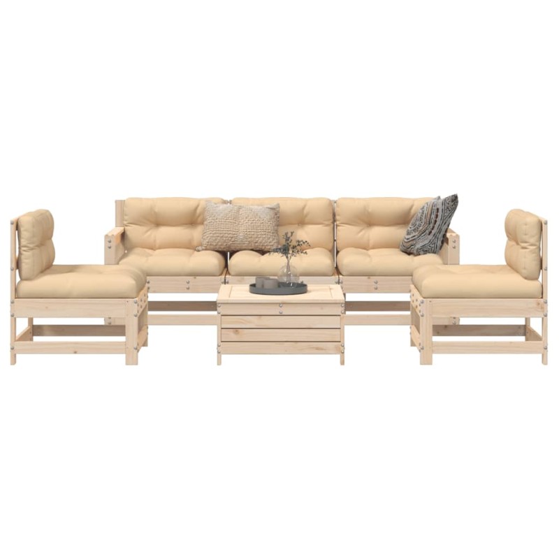 vidaXL Juego de sofás de jardín 6 piezas madera maciza de pino