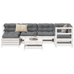 vidaXL Juego de sofás de jardín 7 pzas madera maciza de pino blanco