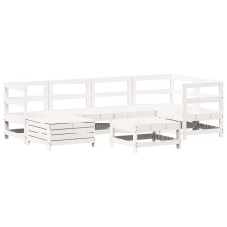 vidaXL Juego de sofás de jardín 7 pzas madera maciza de pino blanco