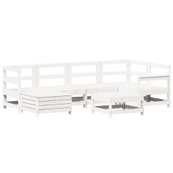 vidaXL Juego de sofás de jardín 7 pzas madera maciza de pino blanco