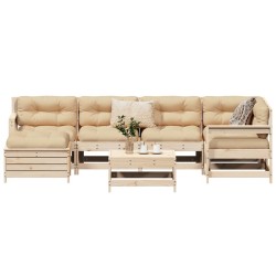 vidaXL Juego de sofás de jardín 7 piezas madera maciza de pino