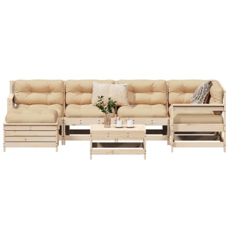 vidaXL Juego de sofás de jardín 7 piezas madera maciza de pino