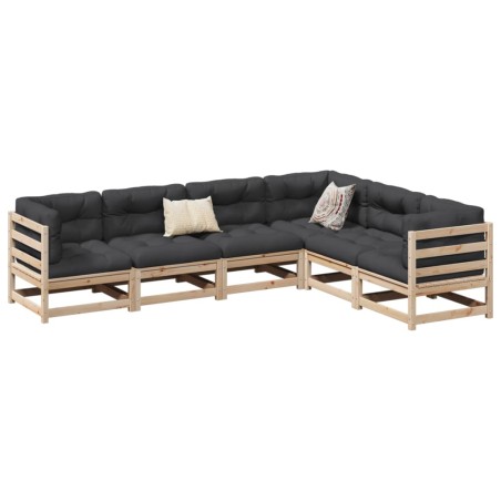 vidaXL Juego de sofás de jardín 6 pzas con cojines madera maciza pino